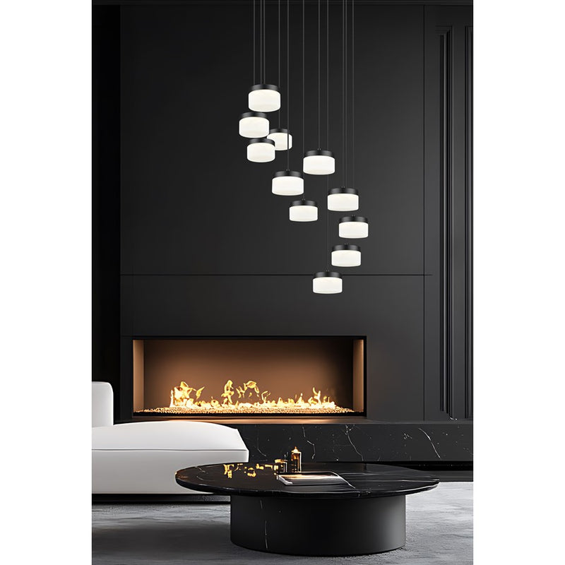 Z-Lite Renaud 11Lt Chandelier, Matte Black/Feathered White