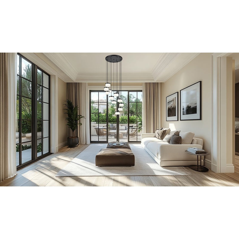 Z-Lite Renaud 11Lt Chandelier, Matte Black/Feathered White