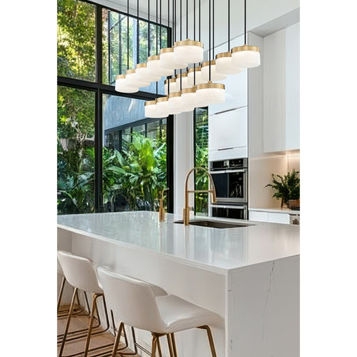 Z-Lite Renaud 17Lt Linear Chandelier, Gold/Feathered White