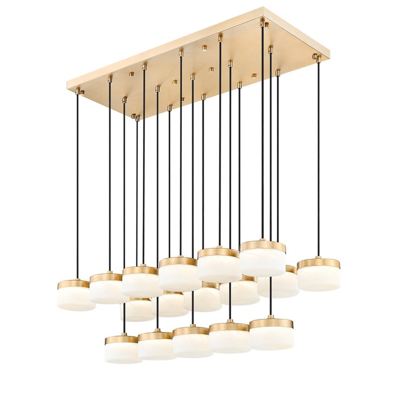 Z-Lite Renaud 17Lt Linear Chandelier, Gold/Feathered White
