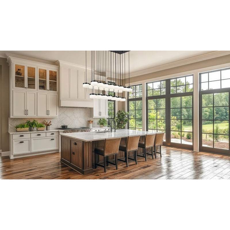 Z-Lite Renaud 23Lt Linear Chandelier, Black/Feathered White