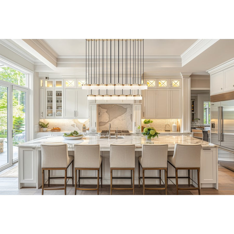 Z-Lite Renaud 23Lt Linear Chandelier, Gold/Feathered White