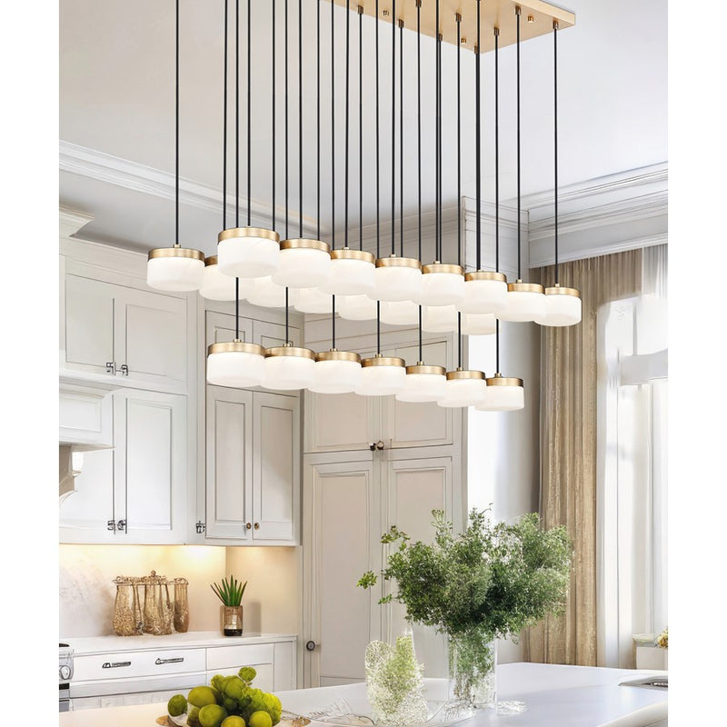 Z-Lite Renaud 23Lt Linear Chandelier, Gold/Feathered White
