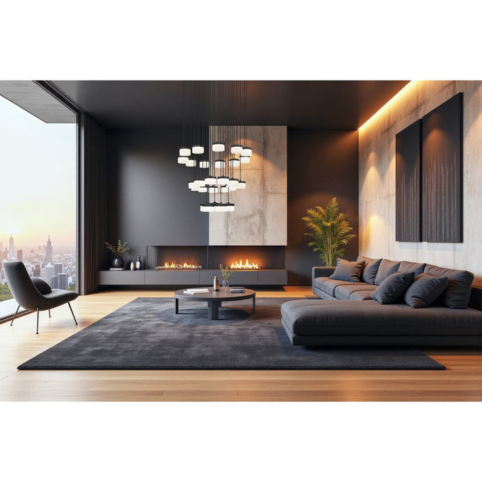 Z-Lite Renaud 27Lt Chandelier, Matte Black/Feathered White