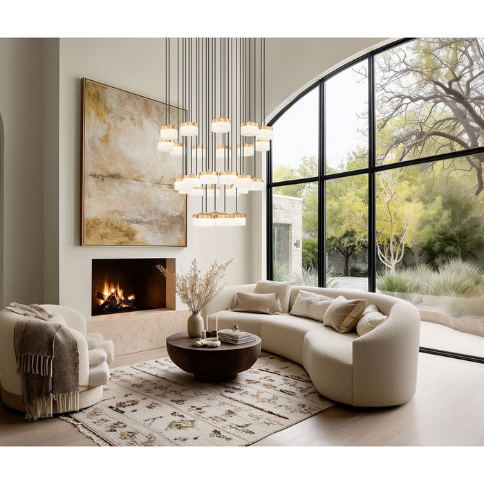 Z-Lite Renaud 27Lt Chandelier, Modern Gold/Feathered White