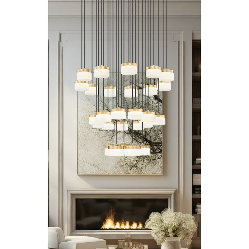 Z-Lite Renaud 27Lt Chandelier, Modern Gold/Feathered White