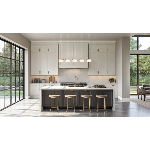 Z-Lite Renaud 5Lt Linear Chandelier, Gold/Feathered White