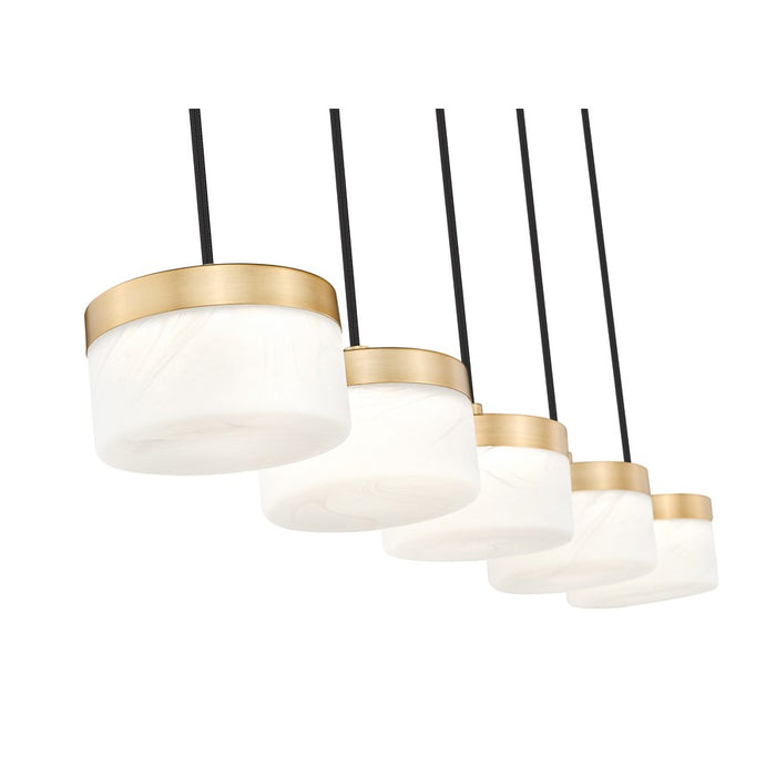 Z-Lite Renaud 5Lt Linear Chandelier, Gold/Feathered White