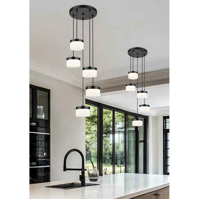 Z-Lite Renaud 5 Light Chandelier, Matte Black/Feathered White