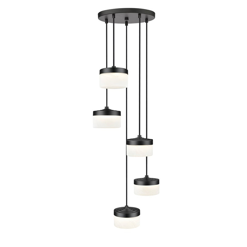 Z-Lite Renaud 5 Light Chandelier, Matte Black/Feathered White