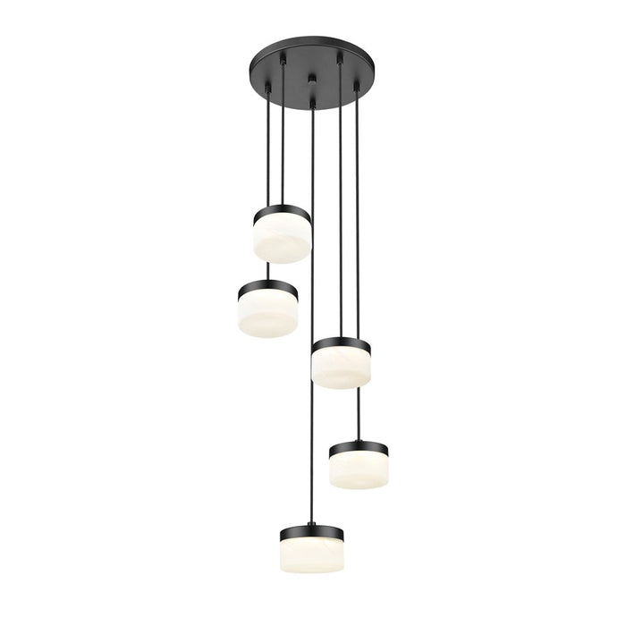 Z-Lite Renaud 5 Light Chandelier, Matte Black/Feathered White