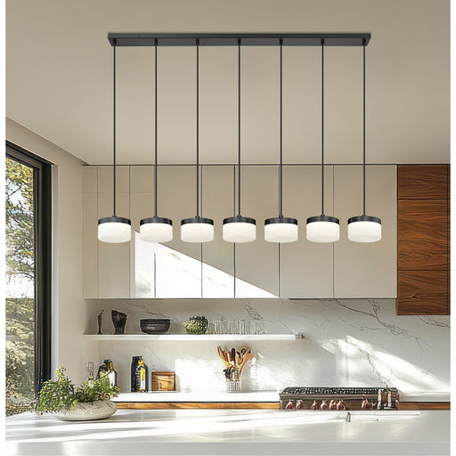 Z-Lite Renaud 7Lt Linear Chandelier, Black/Feathered White