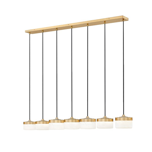 Z-Lite Renaud 7Lt Linear Chandelier, Gold/Feathered White - 827P6-7L-MGLD-LED