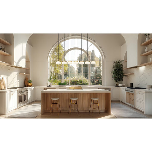 Z-Lite Renaud 7Lt Linear Chandelier, Gold/Feathered White