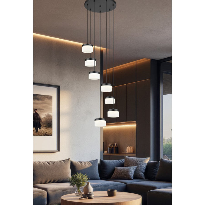 Z-Lite Renaud 7 Light Chandelier, Matte Black/Feathered White