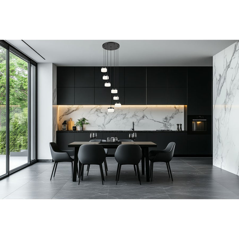 Z-Lite Renaud 7 Light Chandelier, Matte Black/Feathered White