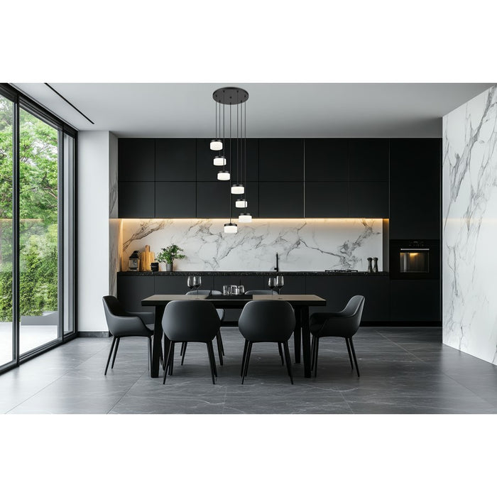 Z-Lite Renaud 7 Light Chandelier, Matte Black/Feathered White