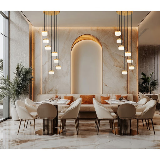 Z-Lite Renaud 7Lt Chandelier, Modern Gold/Feathered White