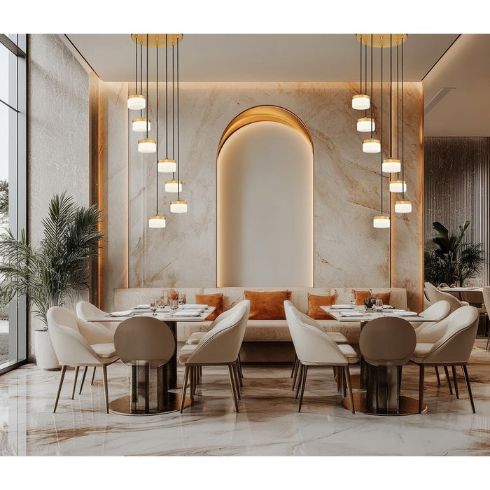 Z-Lite Renaud 7Lt Chandelier, Modern Gold/Feathered White