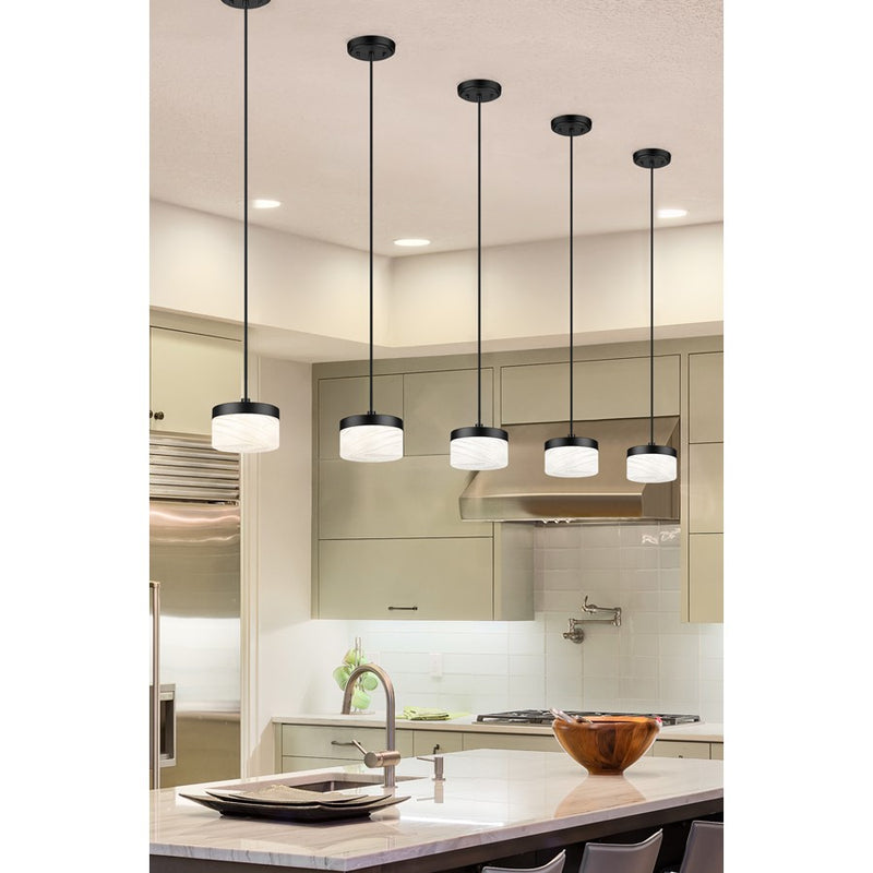 Z-Lite Renaud 1 Light 7" Pendant, Matte Black/Feathered White
