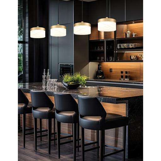 Z-Lite Renaud 1 Light 7" Pendant, Modern Gold/Feathered White