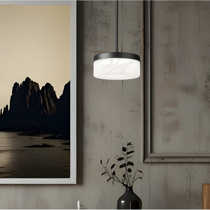 Z-Lite Renaud 1 Light 9" Pendant, Matte Black/Feathered White