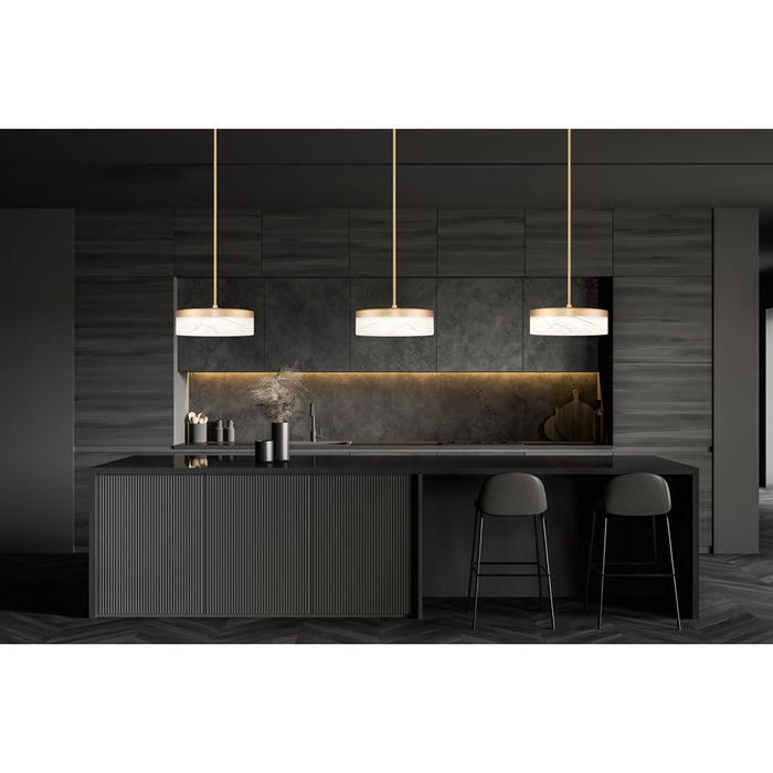 Z-Lite Renaud 1 Light 9" Pendant, Modern Gold/Feathered White