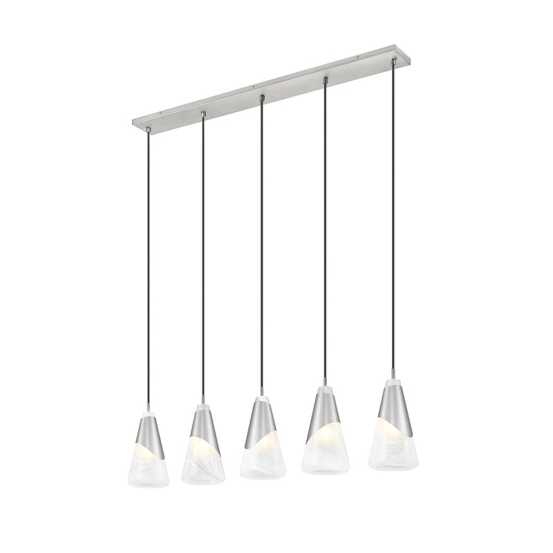 Z-Lite Aimie 5Lt 42" Linear Chandelier, Brushed Nickel/White Swirl