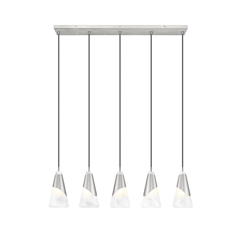 Z-Lite Aimie 5Lt 42" Linear Chandelier, Brushed Nickel/White Swirl