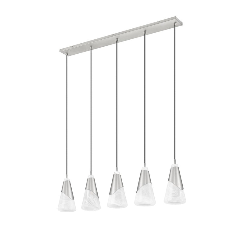 Z-Lite Aimie 5Lt 42" Linear Chandelier, Brushed Nickel/White Swirl