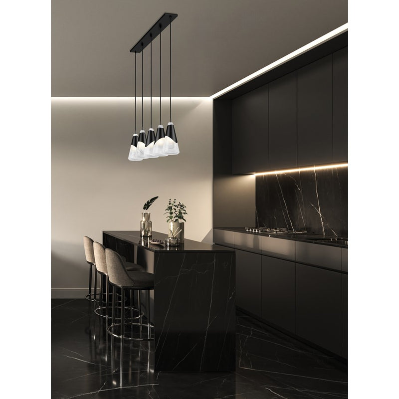 Z-Lite Aimie 5Lt 42" Linear Chandelier, Matte Black/White Swirl