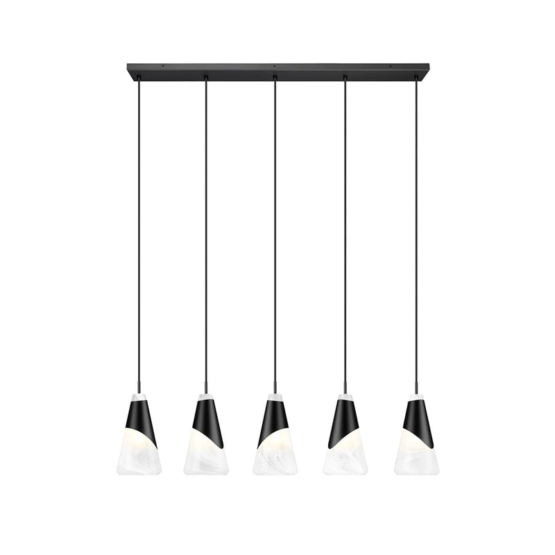 Z-Lite Aimie 5Lt 42" Linear Chandelier, Matte Black/White Swirl