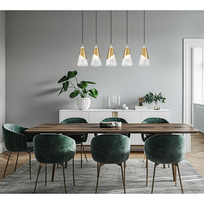 Z-Lite Aimie 5Lt 42" Linear Chandelier, Modern Gold/White Swirl