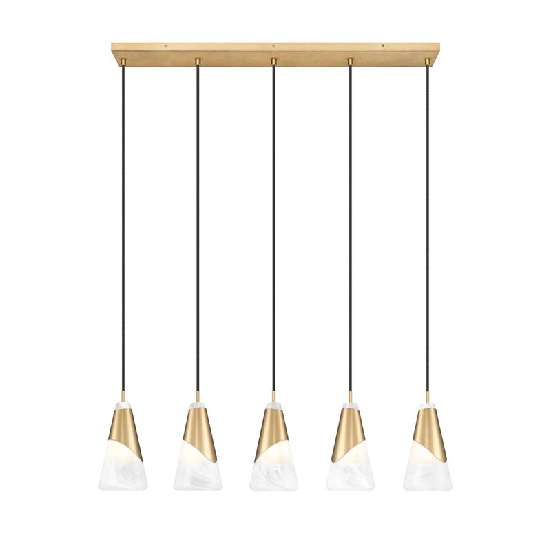 Z-Lite Aimie 5Lt 42" Linear Chandelier, Modern Gold/White Swirl