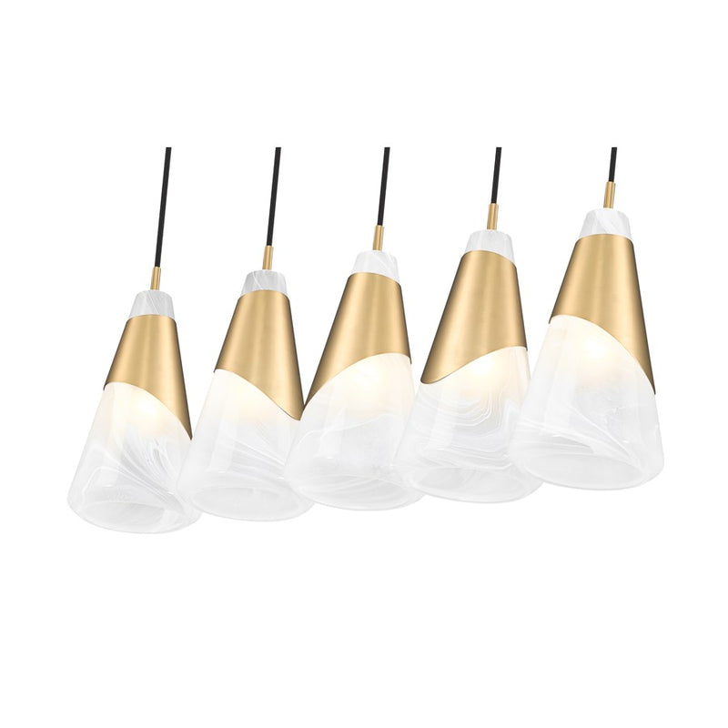 Z-Lite Aimie 5Lt 42" Linear Chandelier, Modern Gold/White Swirl