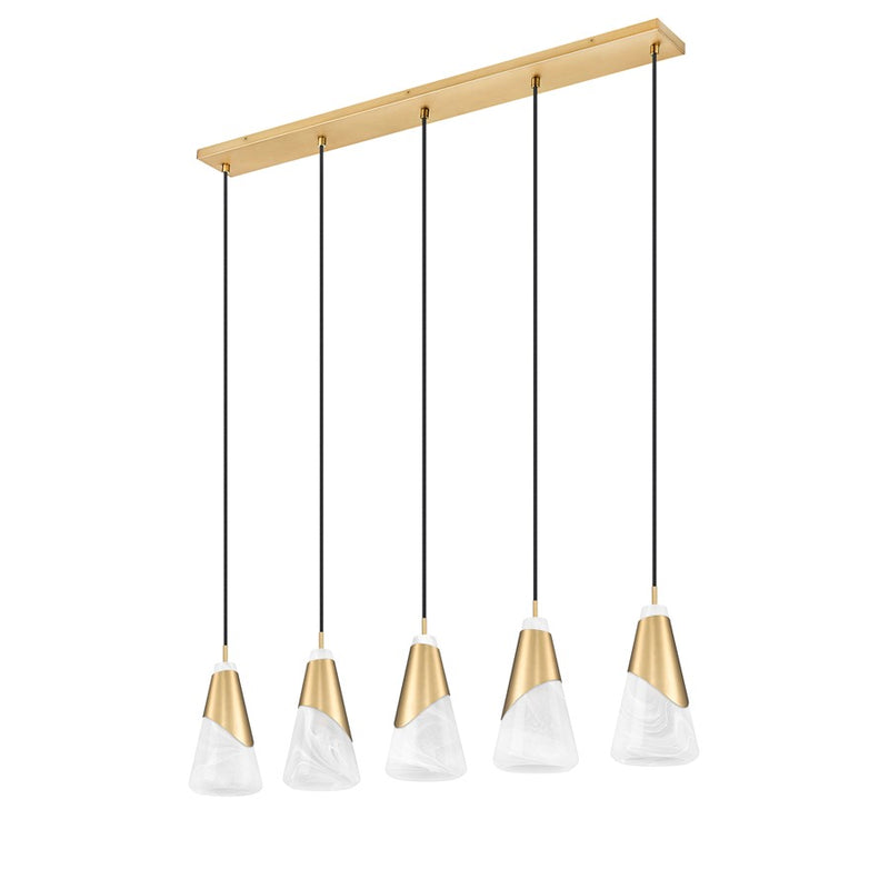 Z-Lite Aimie 5Lt 42" Linear Chandelier, Modern Gold/White Swirl