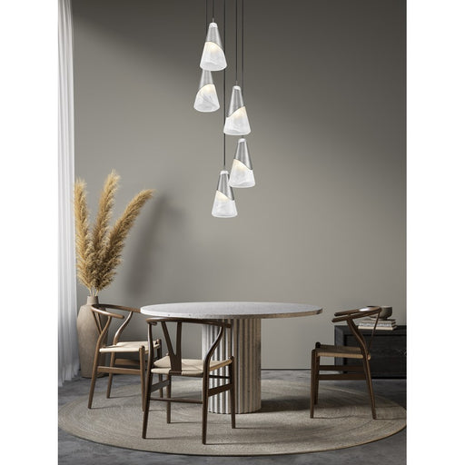 Z-Lite Aimie 5 Light Round Chandelier, Brushed Nickel/White Swirl