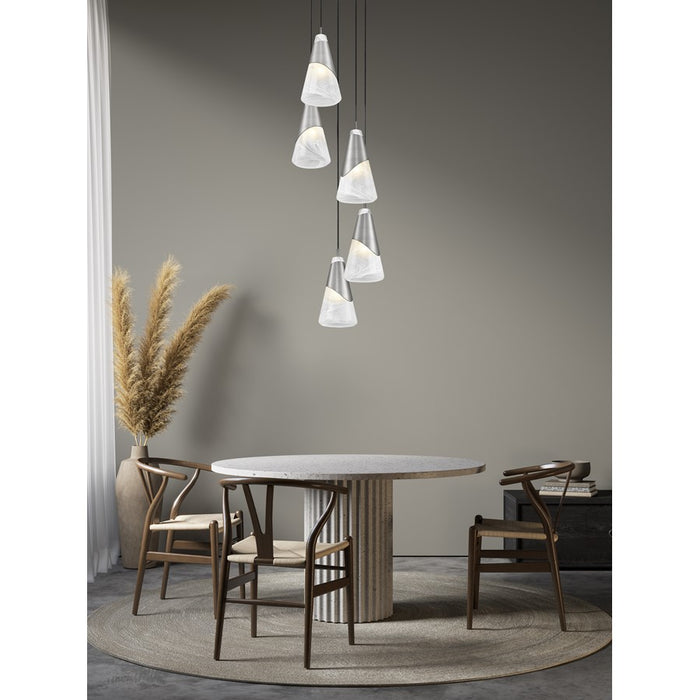 Z-Lite Aimie 5 Light Round Chandelier, Brushed Nickel/White Swirl