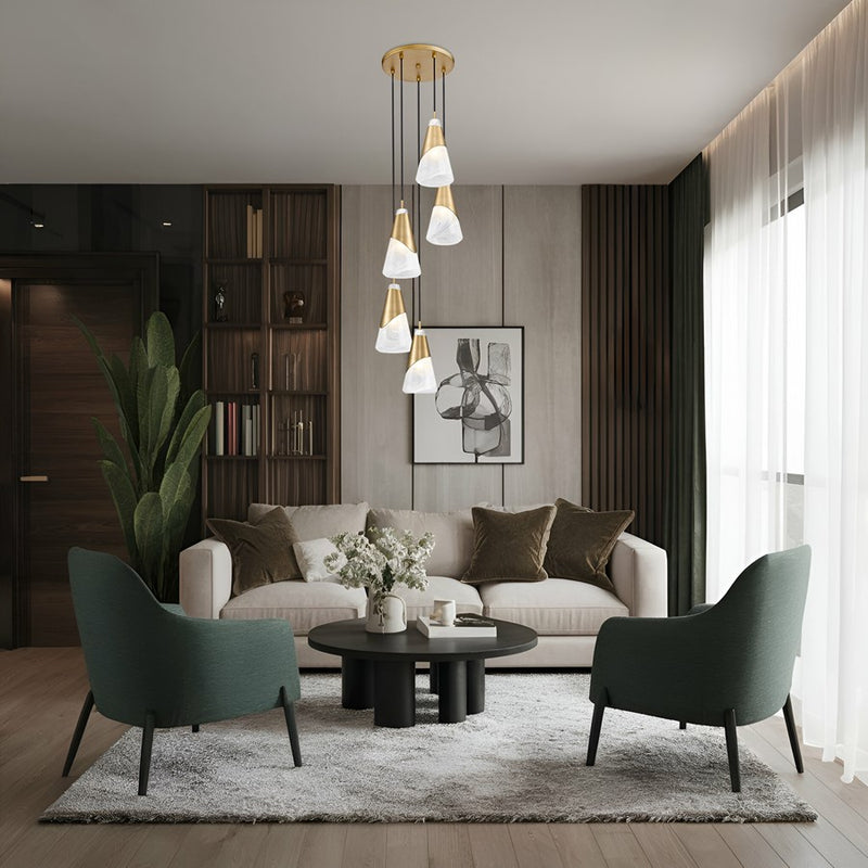 Z-Lite Aimie 5 Light Round Chandelier, Modern Gold/White Swirl