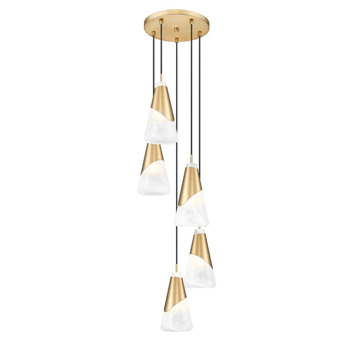 Z-Lite Aimie 5 Light Round Chandelier, Modern Gold/White Swirl