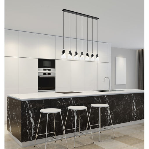 Z-Lite Aimie 7Lt 54" Linear Chandelier, Brushed Nickel/White Swirl