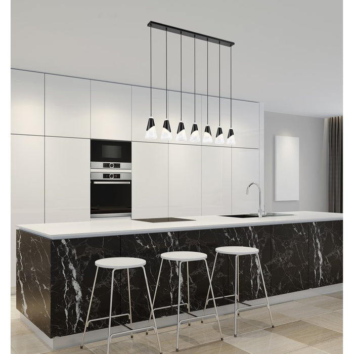 Z-Lite Aimie 7Lt 54" Linear Chandelier, Brushed Nickel/White Swirl