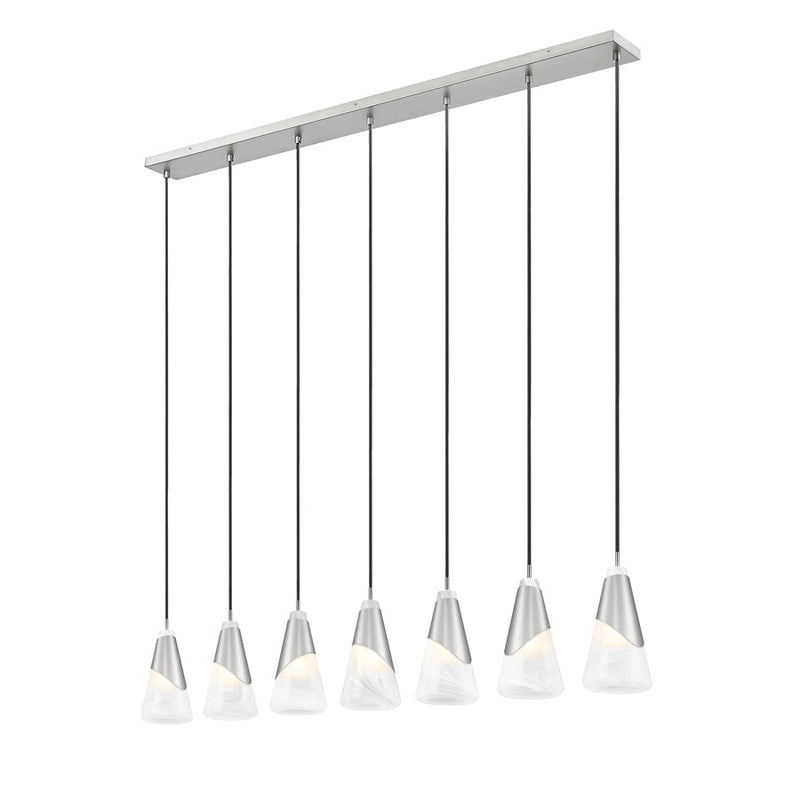 Z-Lite Aimie 7Lt 54" Linear Chandelier, Brushed Nickel/White Swirl