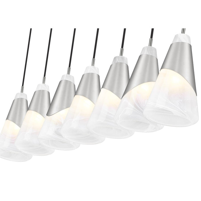 Z-Lite Aimie 7Lt 54" Linear Chandelier, Brushed Nickel/White Swirl