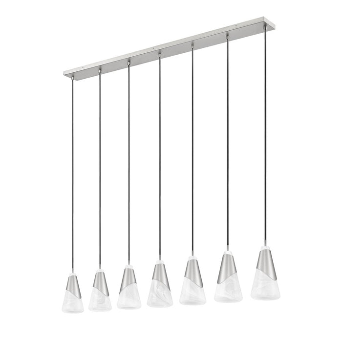 Z-Lite Aimie 7Lt 54" Linear Chandelier, Brushed Nickel/White Swirl