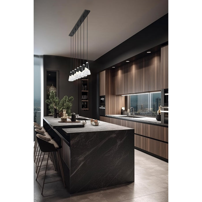 Z-Lite Aimie 7Lt 54" Linear Chandelier, Matte Black/White Swirl