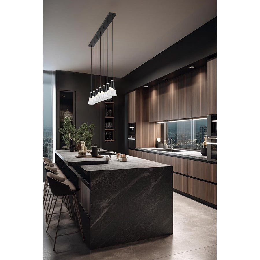 Z-Lite Aimie 7Lt 54" Linear Chandelier, Matte Black/White Swirl