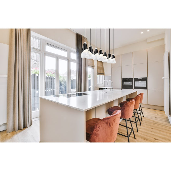 Z-Lite Aimie 7Lt 54" Linear Chandelier, Matte Black/White Swirl