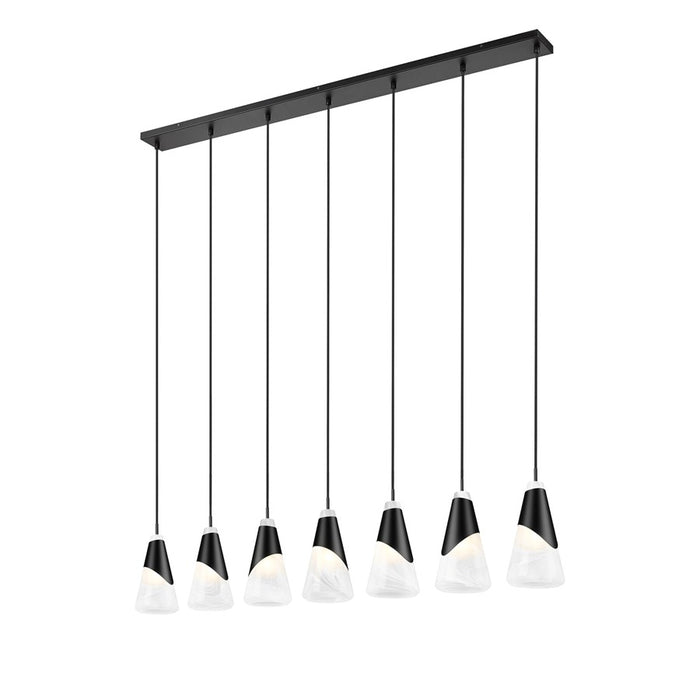 Z-Lite Aimie 7Lt 54" Linear Chandelier, Matte Black/White Swirl