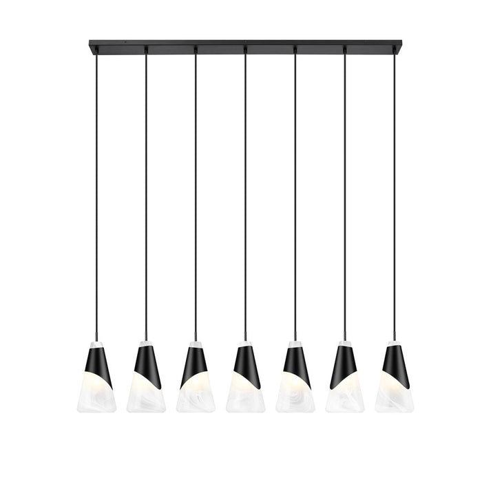 Z-Lite Aimie 7Lt 54" Linear Chandelier, Matte Black/White Swirl